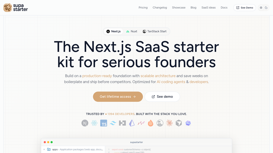 Screenshot of supastarter