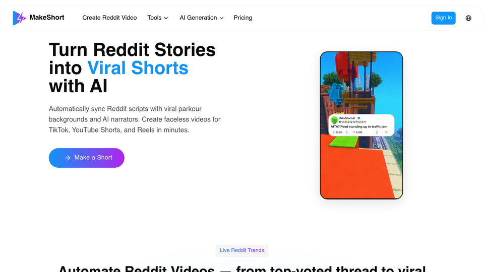 Screenshot of MakeShort AI