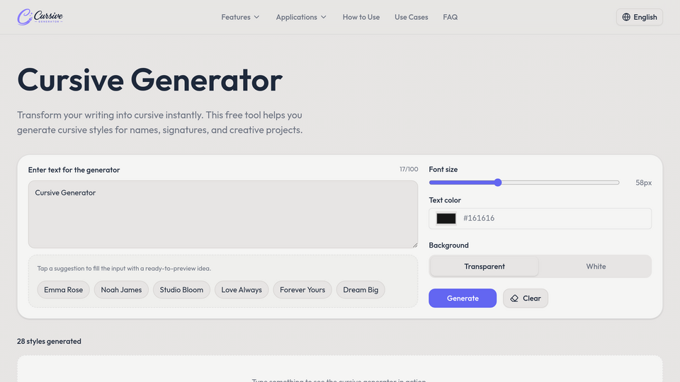Screenshot of Cursive Generator