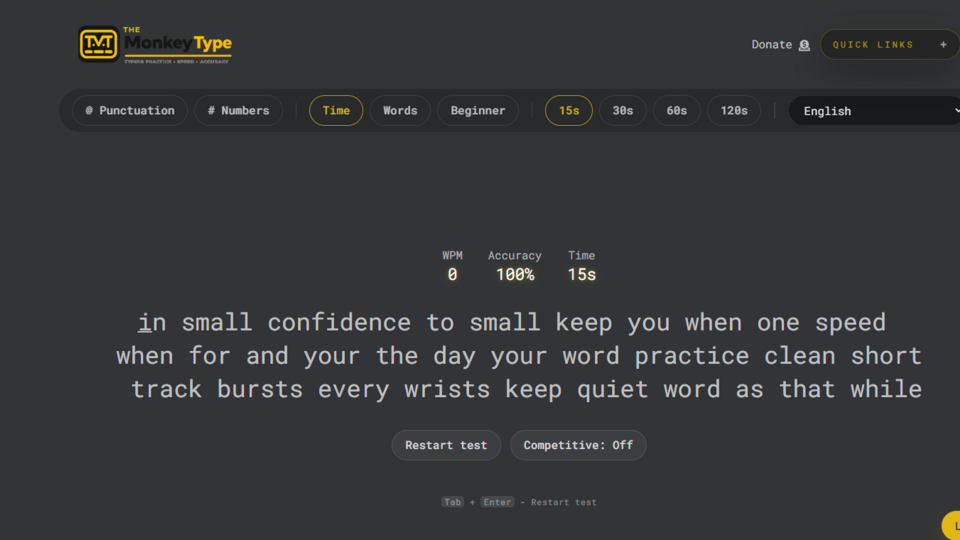 Screenshot of TheMonkeyType