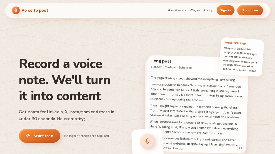 Screenshot of Voice to post