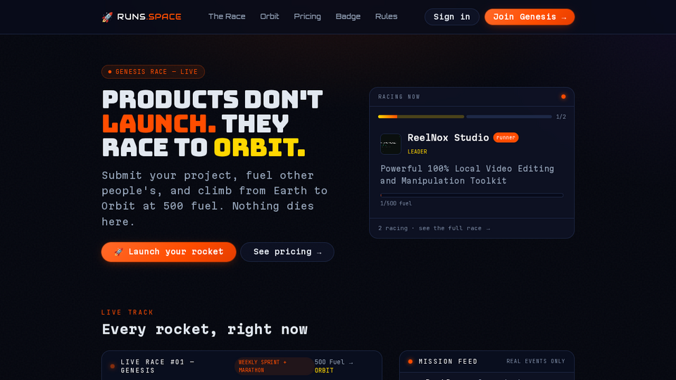 Screenshot of runs.space