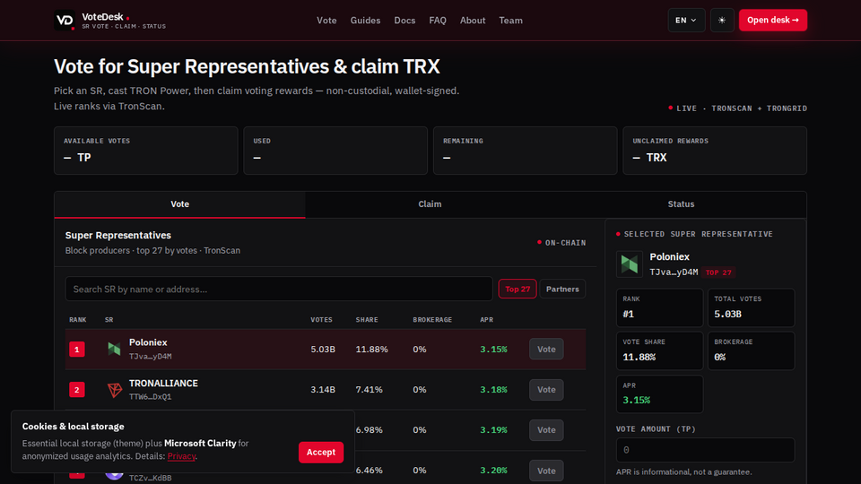 Screenshot of VoteDesk