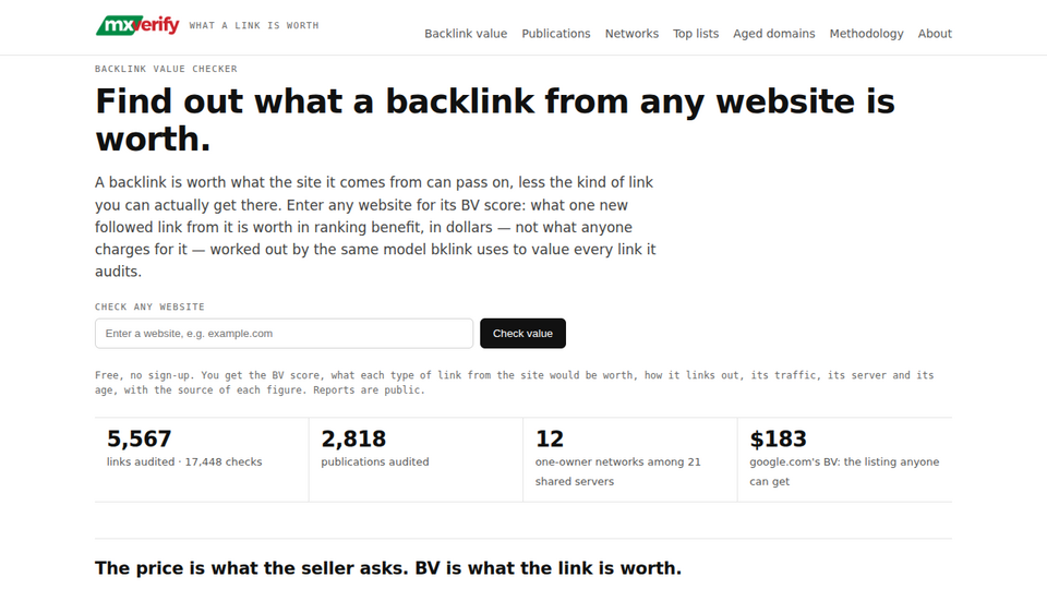 Screenshot of MXVerify