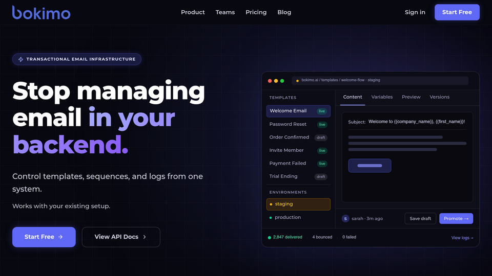 Screenshot of Bokimo | Email Infra