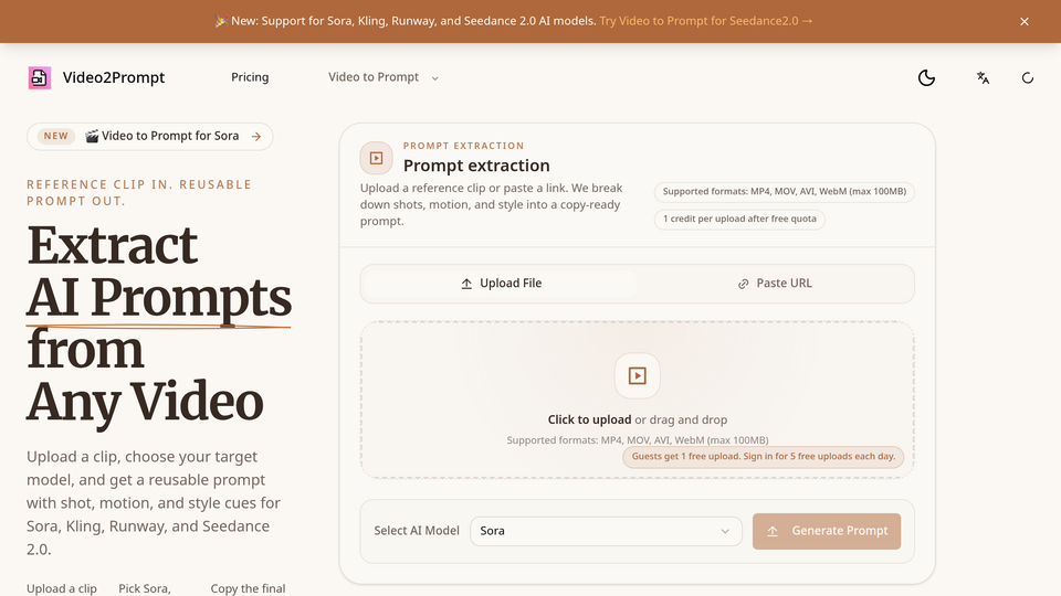 Screenshot of Video2Prompt