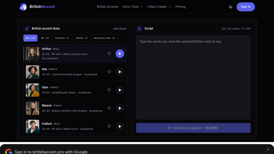 Screenshot of BritishAccent