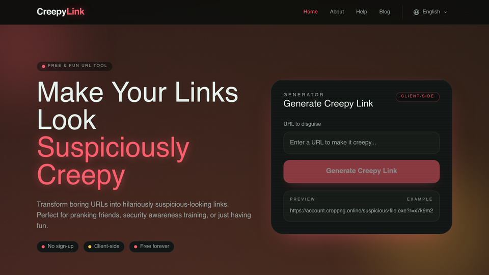 Screenshot of CreepyLink