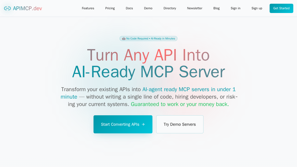Screenshot of APIMCP.dev