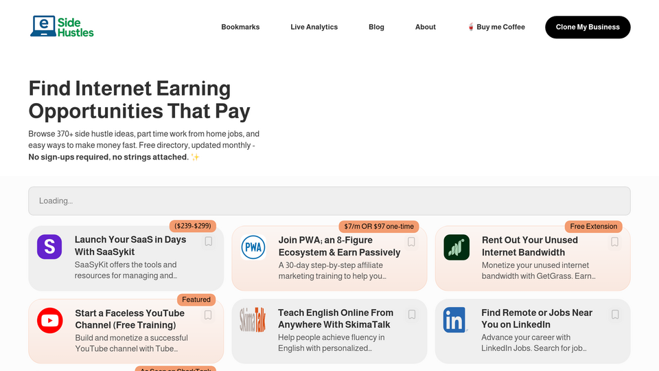 Screenshot of eSideHustles