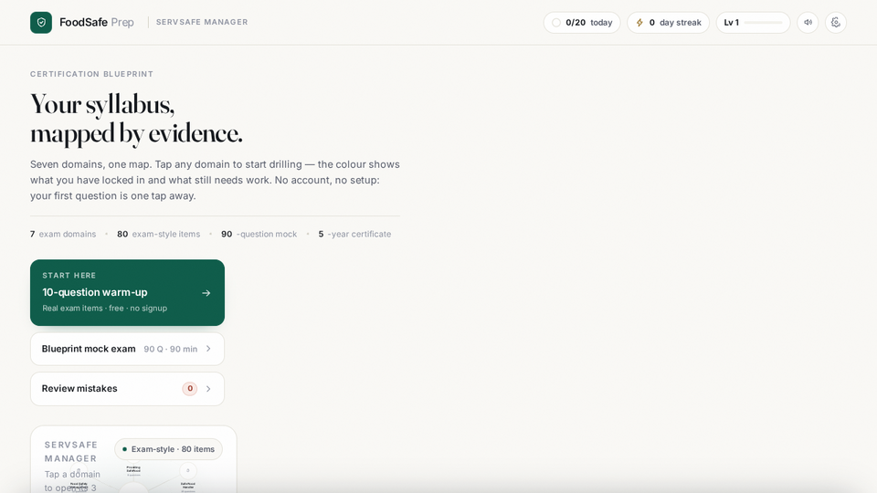 Screenshot of FoodSafe Prep