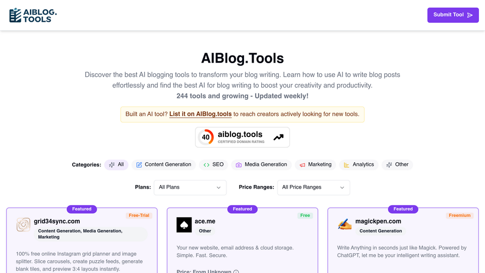 Screenshot of AI Blog Tools