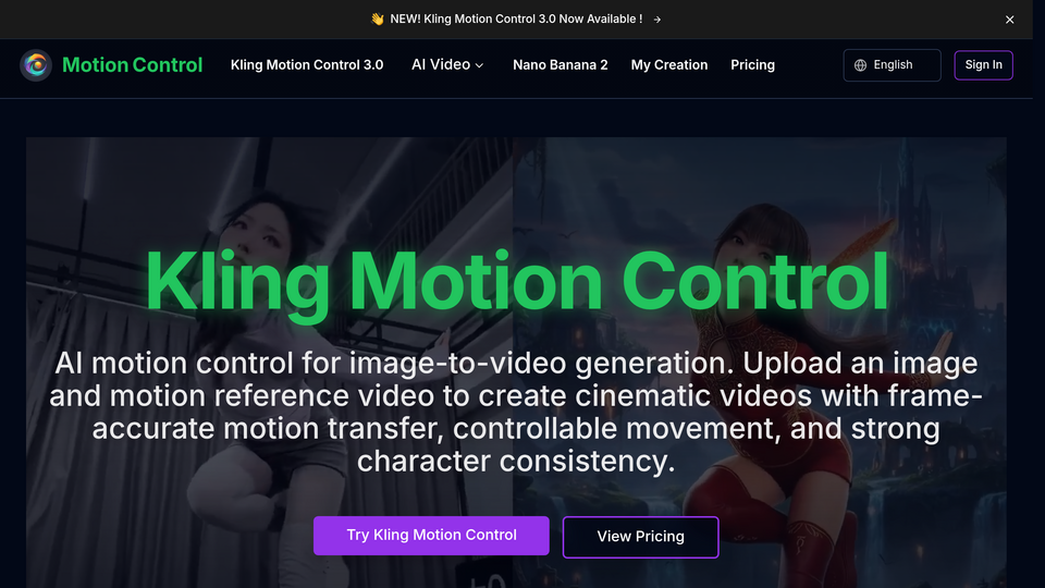 Screenshot of kling motion control