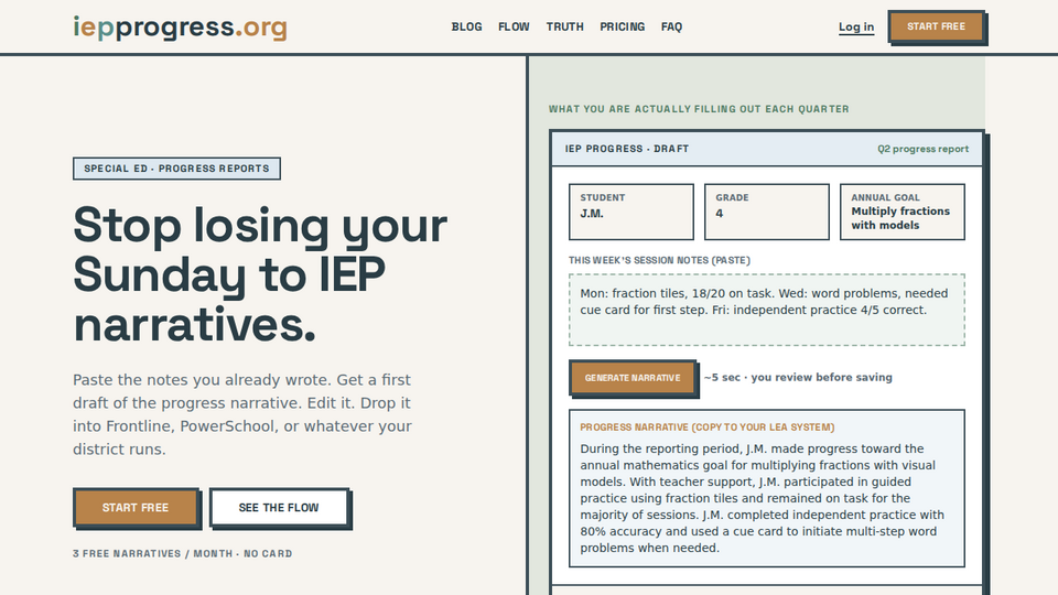 Screenshot of IEP Progress