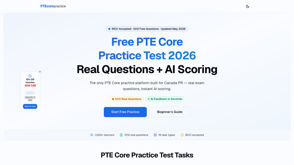 Screenshot of PTEcorepractice