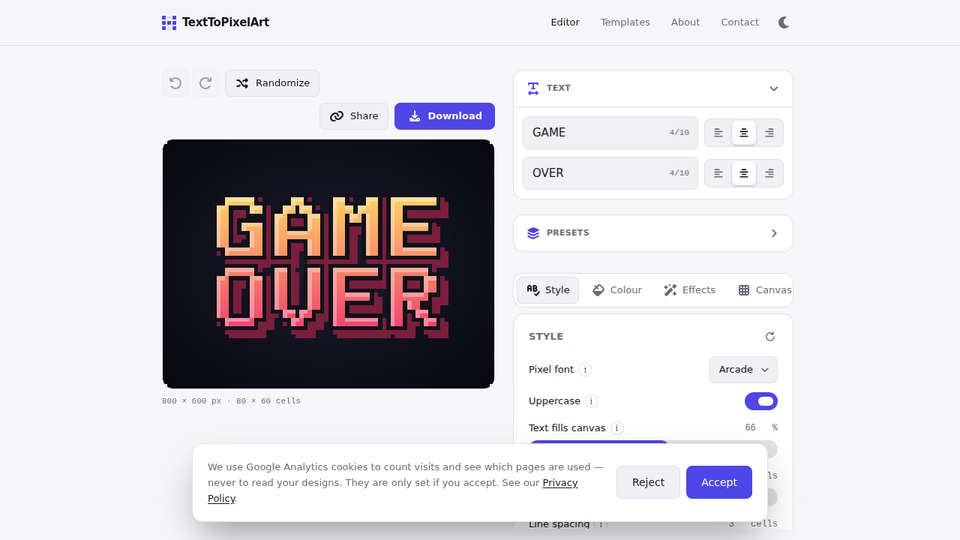 Screenshot of TextToPixelArt