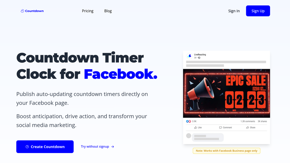 Screenshot of Facebook Countdown 