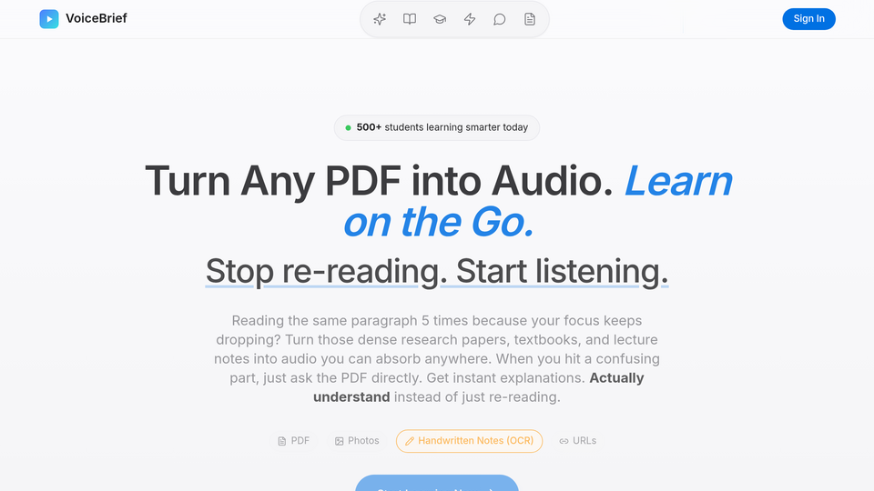 Screenshot of VoiceBrief.io