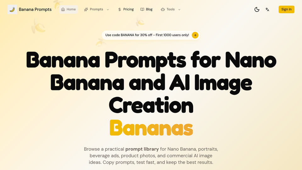 Screenshot of Banana Prompts