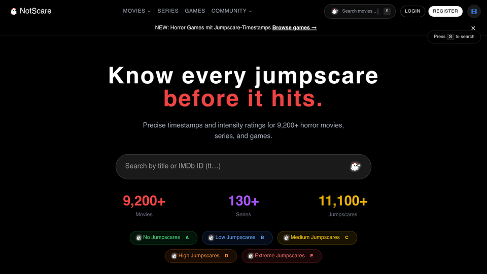 Screenshot of notscare.me