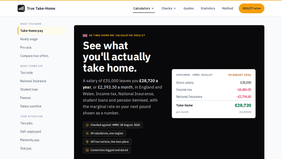 Screenshot of True Take-Home