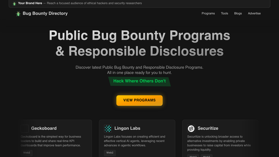 Screenshot of Bug Bounty Directory