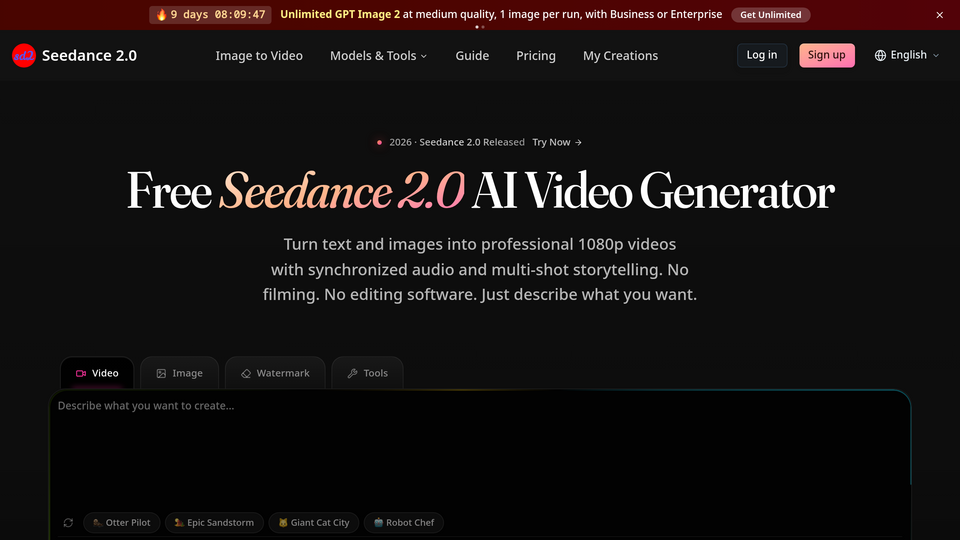 Screenshot of Seedance 2.0