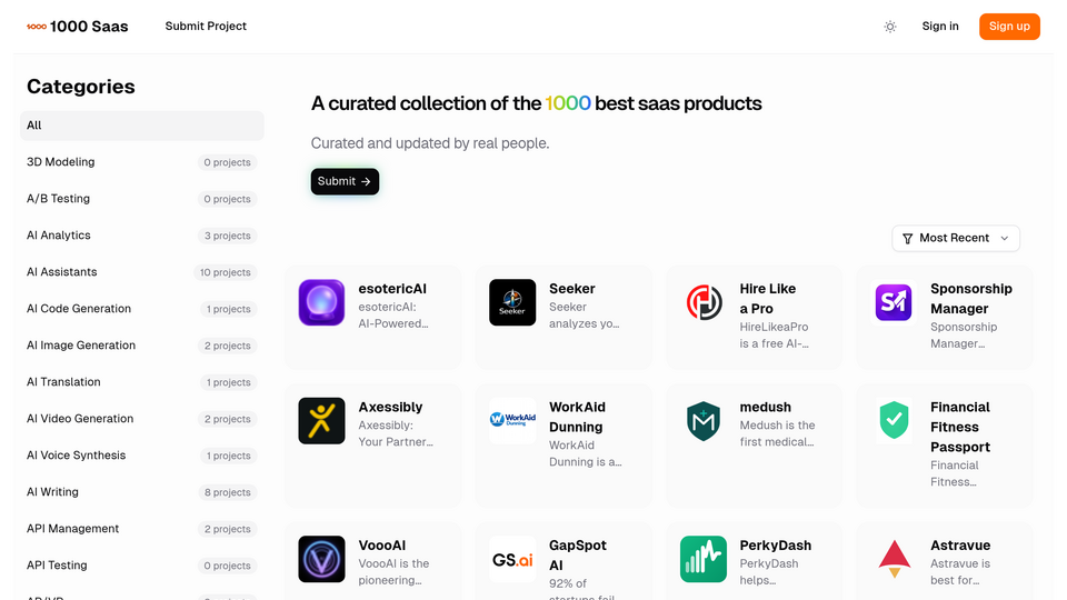 Screenshot of 1000saas