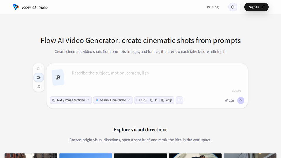Screenshot of Flow AI Video Generator
