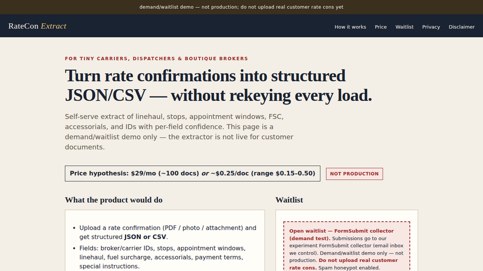 Screenshot of RateCon Extract