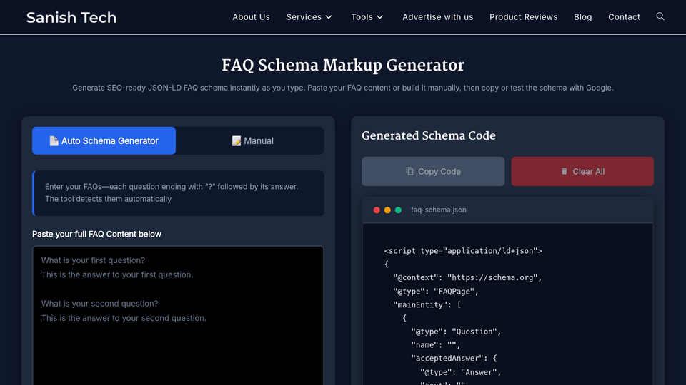 Screenshot of FAQ Schema Generator