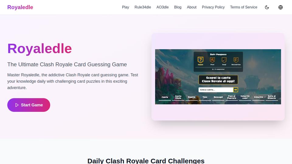 Screenshot of royaldle