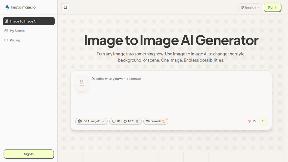 Screenshot of Imgtoimgai.io