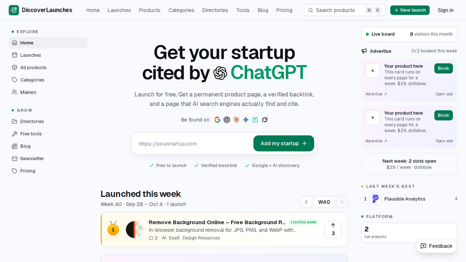 Screenshot of DiscoverLaunches