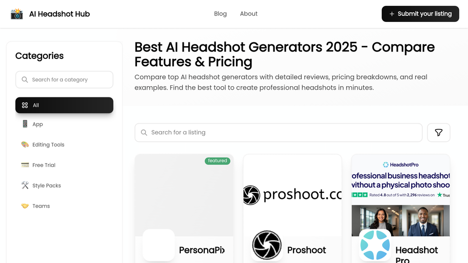 Screenshot of AI Headshot Hub
