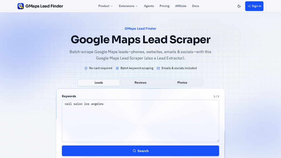 Screenshot of GMaps Lead Finder