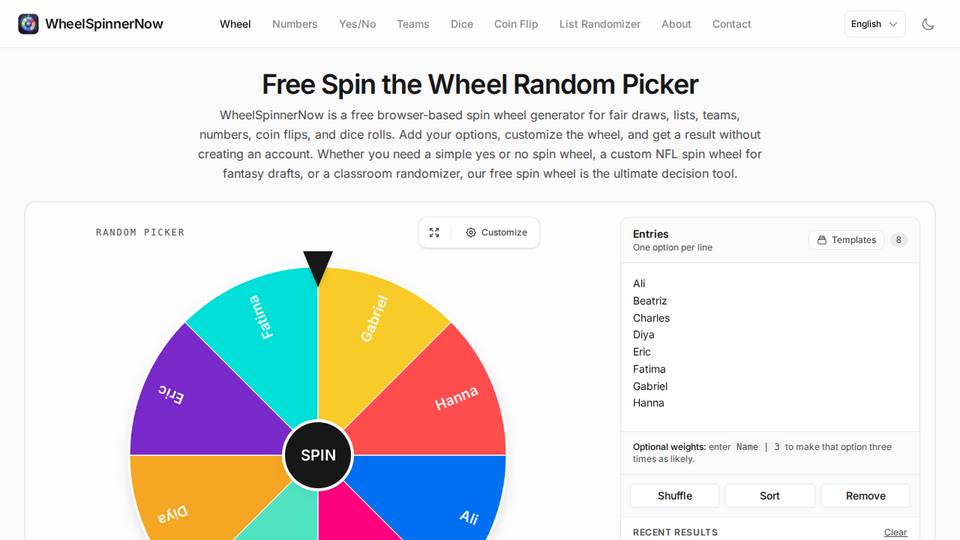 Screenshot of WheelSpinnerNow