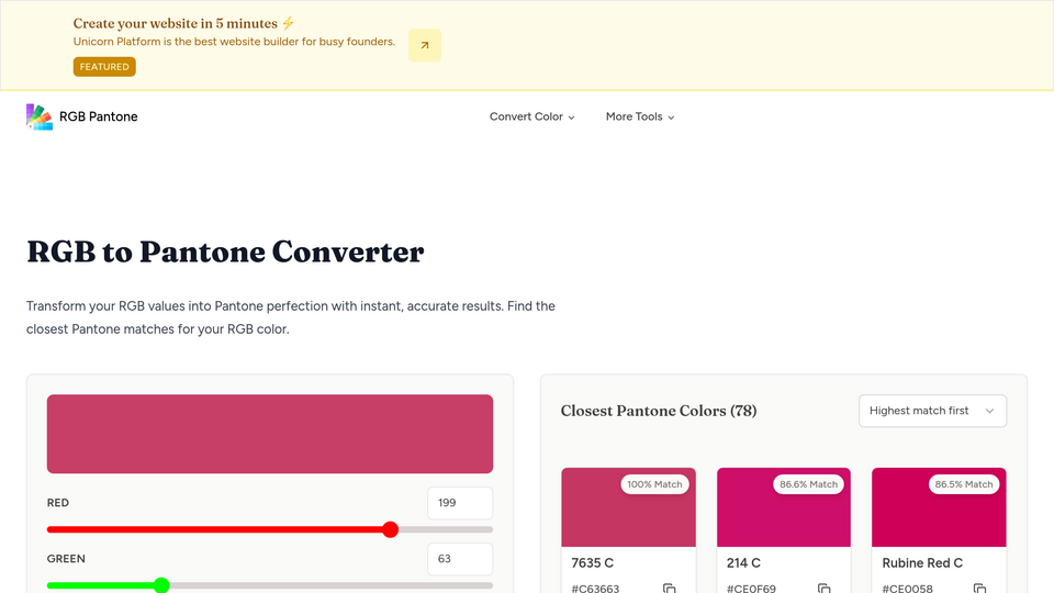 Screenshot of RGB Pantone