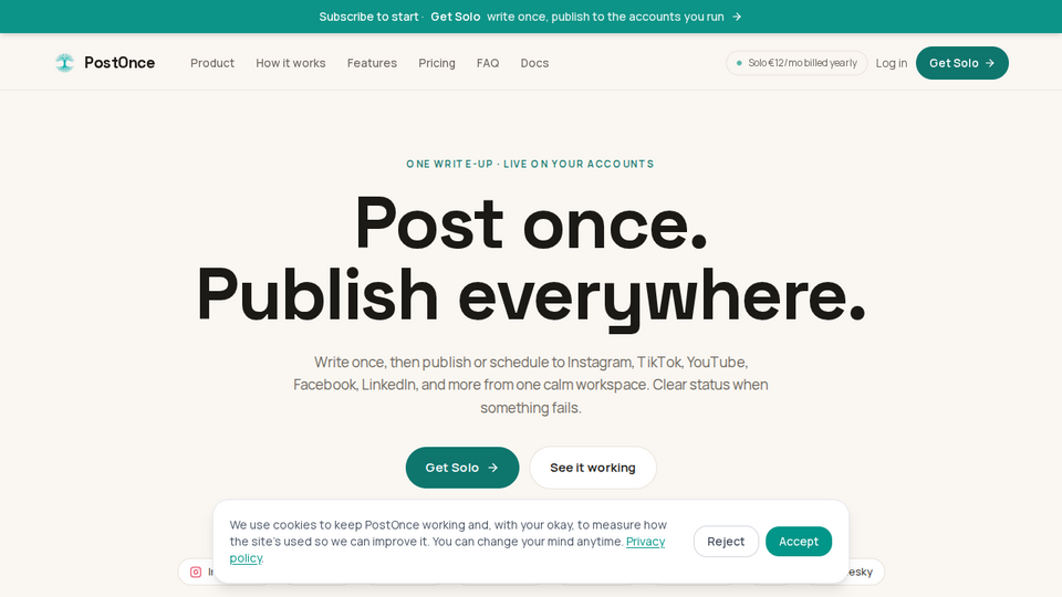 Screenshot of PostOnce