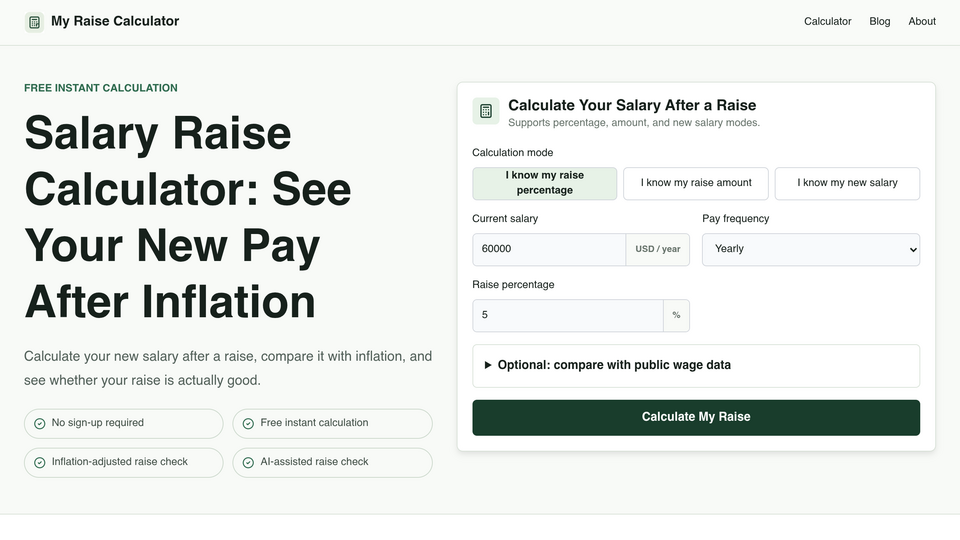 Screenshot of My Raise Calculator