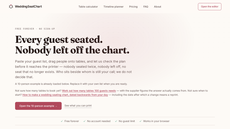 Screenshot of Wedding Seat Chart