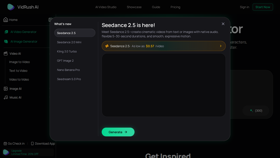 Screenshot of VidRush AI