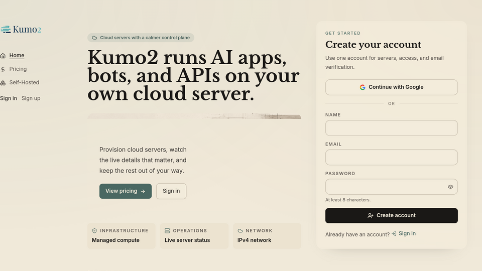 Screenshot of Kumo2 Cloud Server