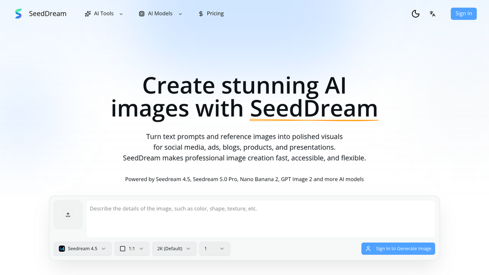 Screenshot of SeedDream