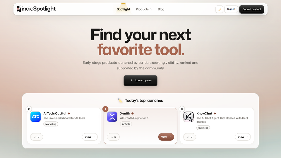 Screenshot of indieSpotlight