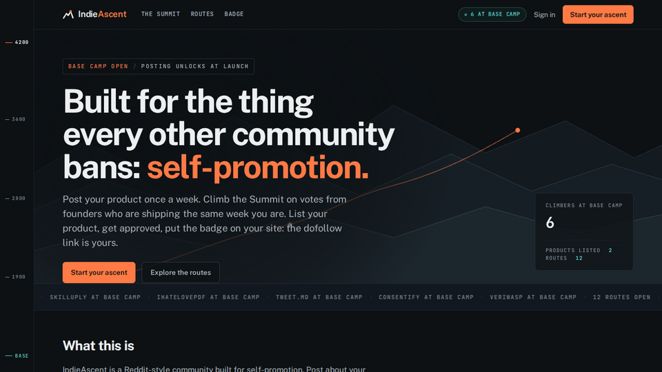Screenshot of IndieAscent