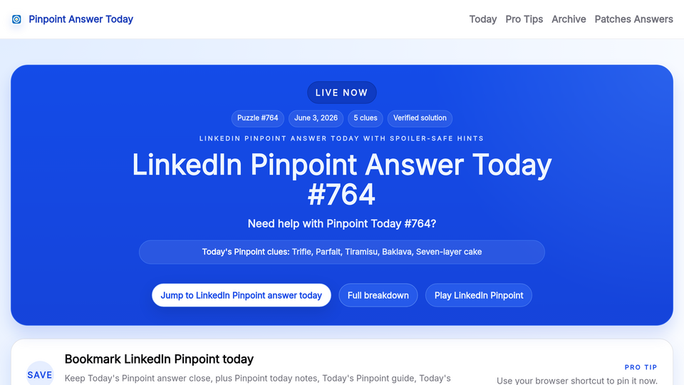 Screenshot of Pinpoint Answer Today