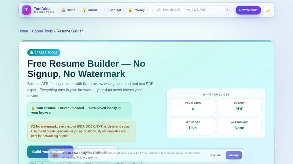 Screenshot of ATS-friendly resume buil