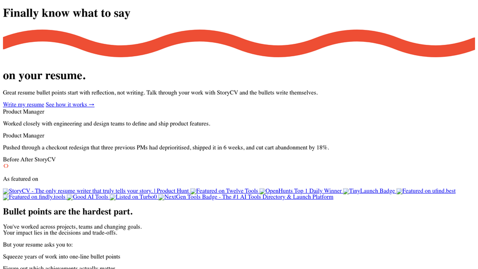 Screenshot of StoryCV