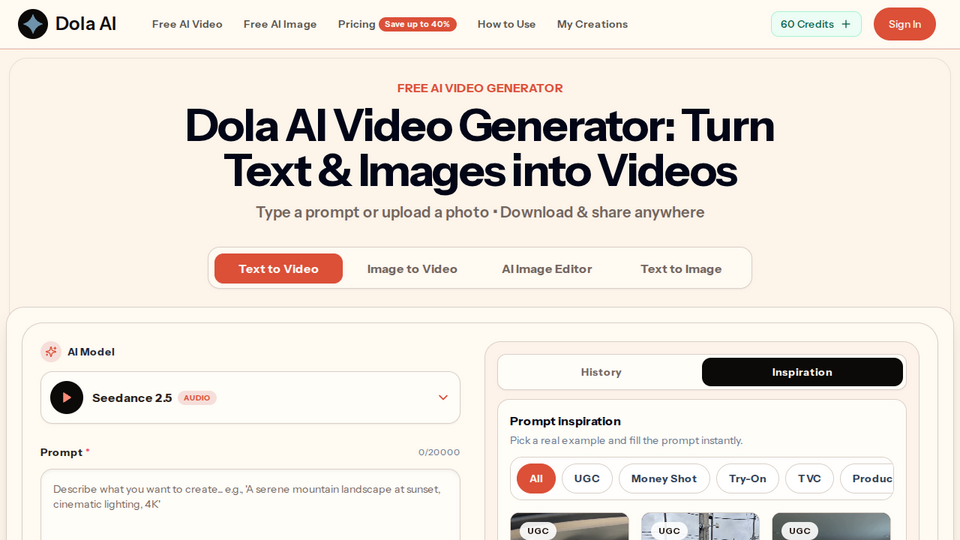 Screenshot of Dola AI